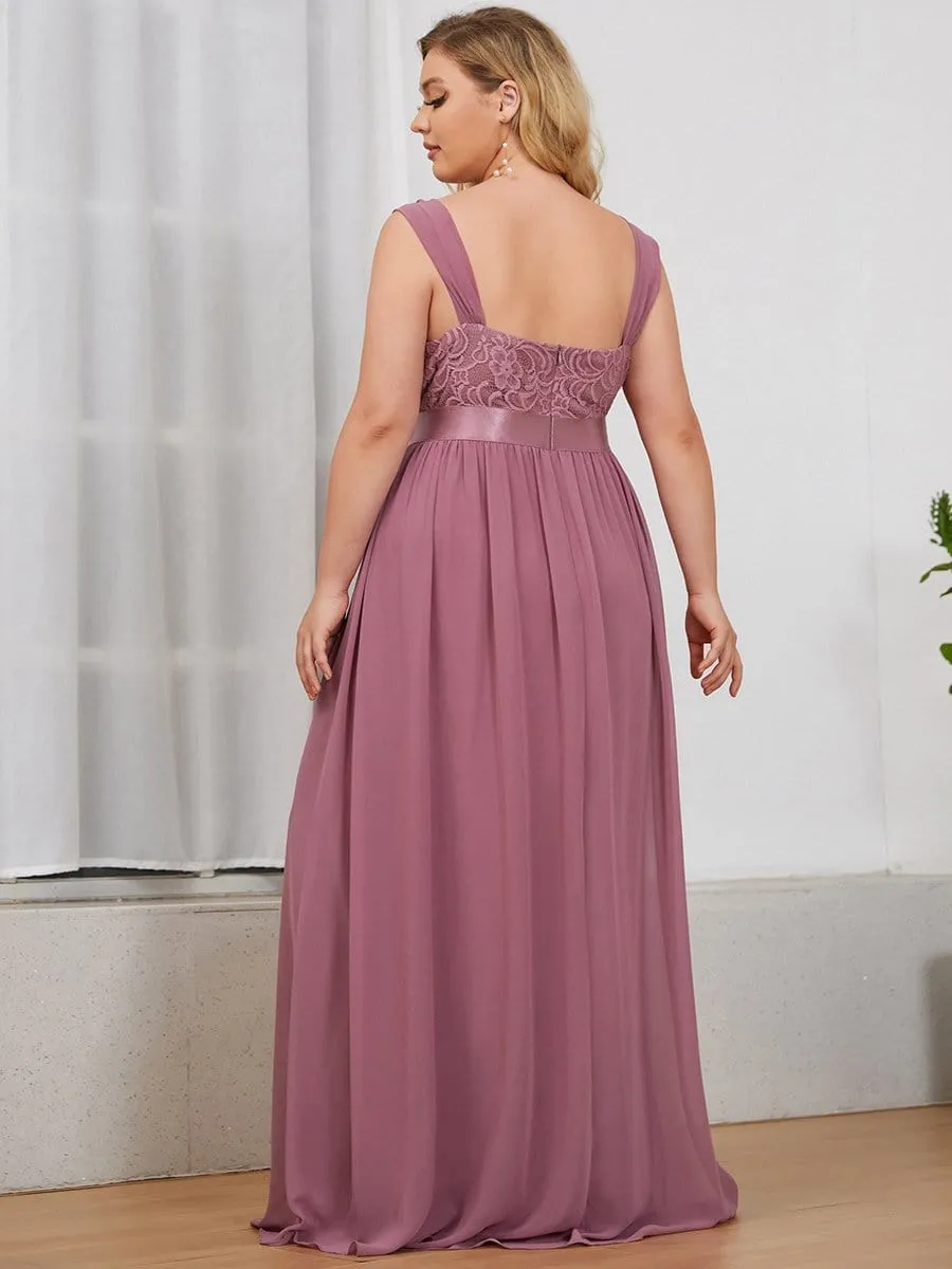 Plus Size Sleeveless Lace Sweetheart Maxi Bridesmaid Dress