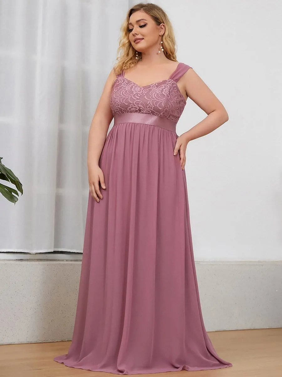 Plus Size Sleeveless Lace Sweetheart Maxi Bridesmaid Dress