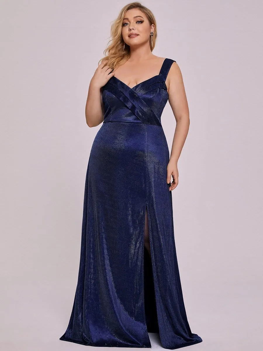 Plus Size V-Neck Spaghetti Strap Evening Dress