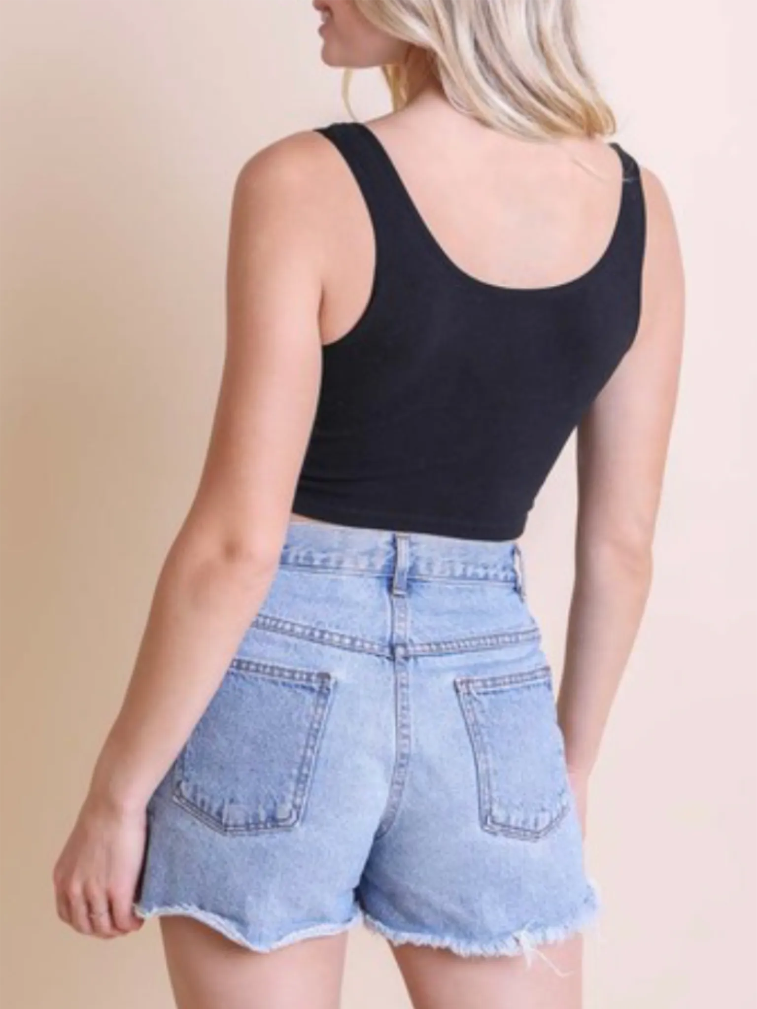 Ribbed Clip Front Cropped Tank - Black