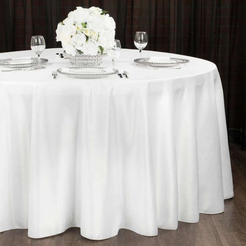 Round 108" Lamour Satin Tablecloth - White