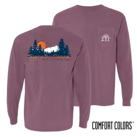 Sig Tau Comfort Colors Berry Retro Wilderness Long Sleeve Pocket Tee