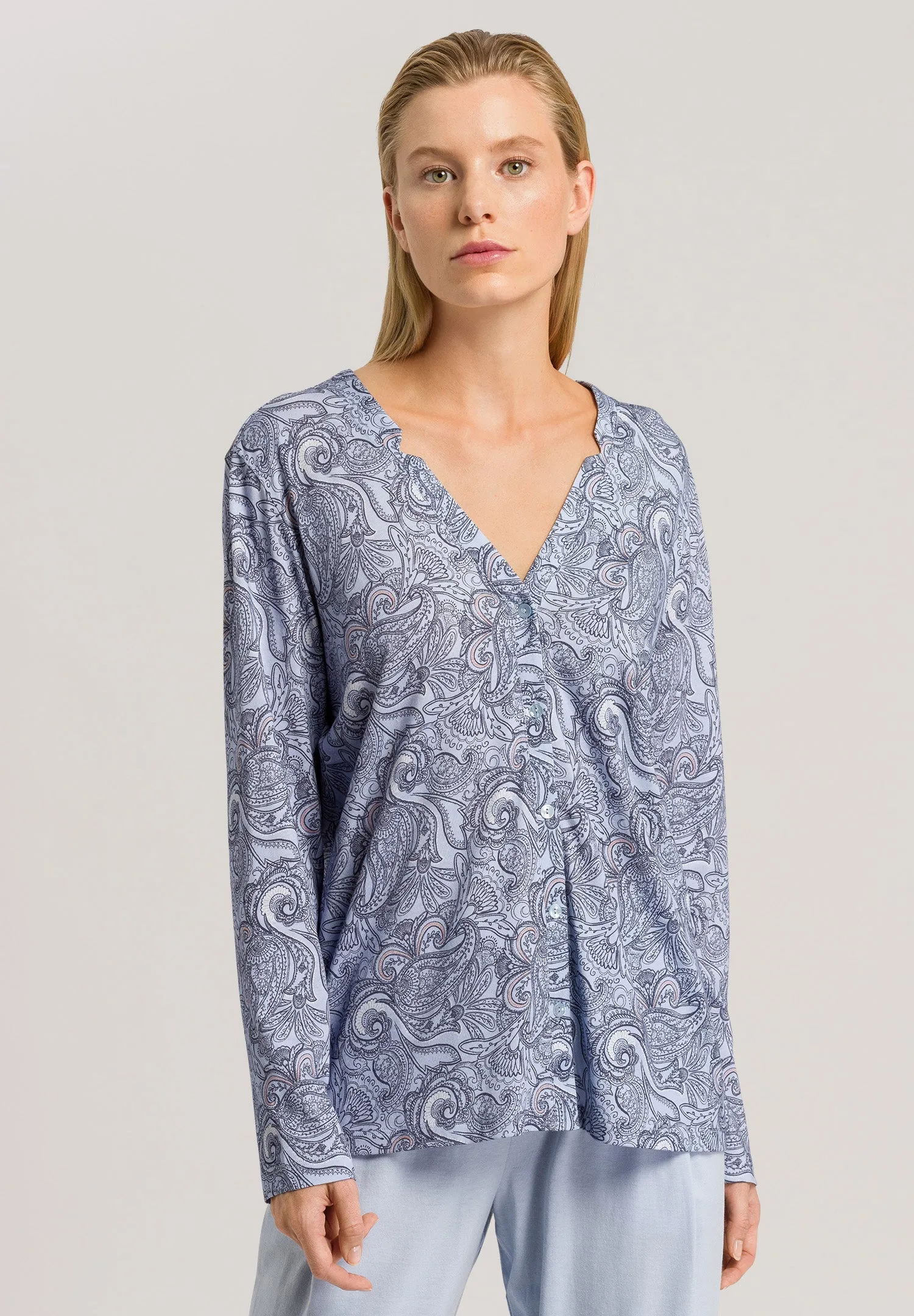 Sleep And Lounge Button Front Shirt | Calm Paisley 77934-2954