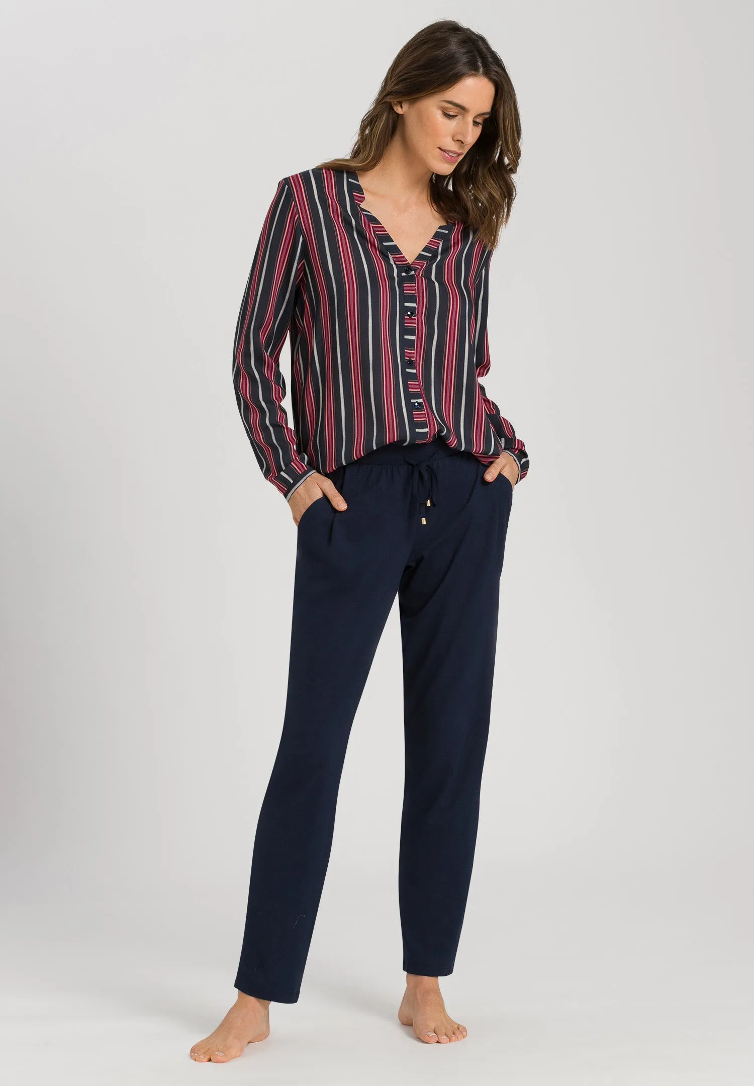 Sleep And Lounge Button Front Shirt | Marsala Stripe 77611-2984