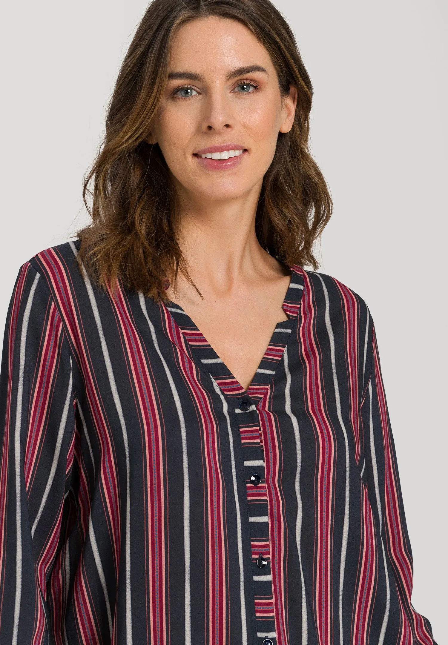 Sleep And Lounge Button Front Shirt | Marsala Stripe 77611-2984