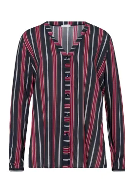 Sleep And Lounge Button Front Shirt | Marsala Stripe 77611-2984