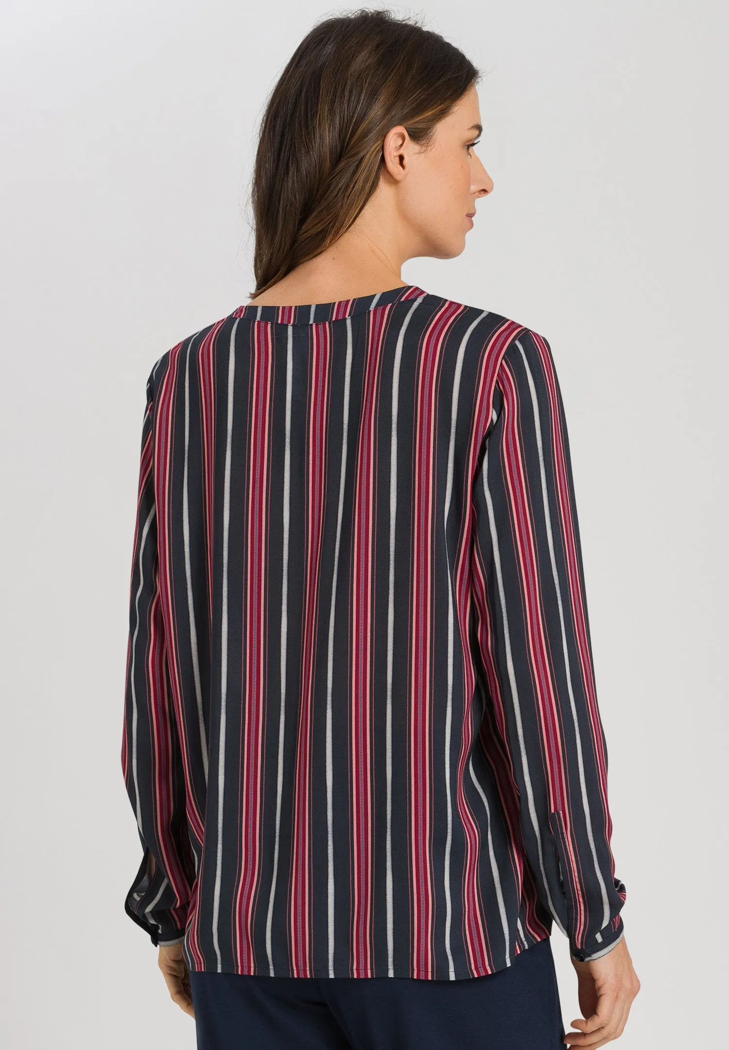 Sleep And Lounge Button Front Shirt | Marsala Stripe 77611-2984