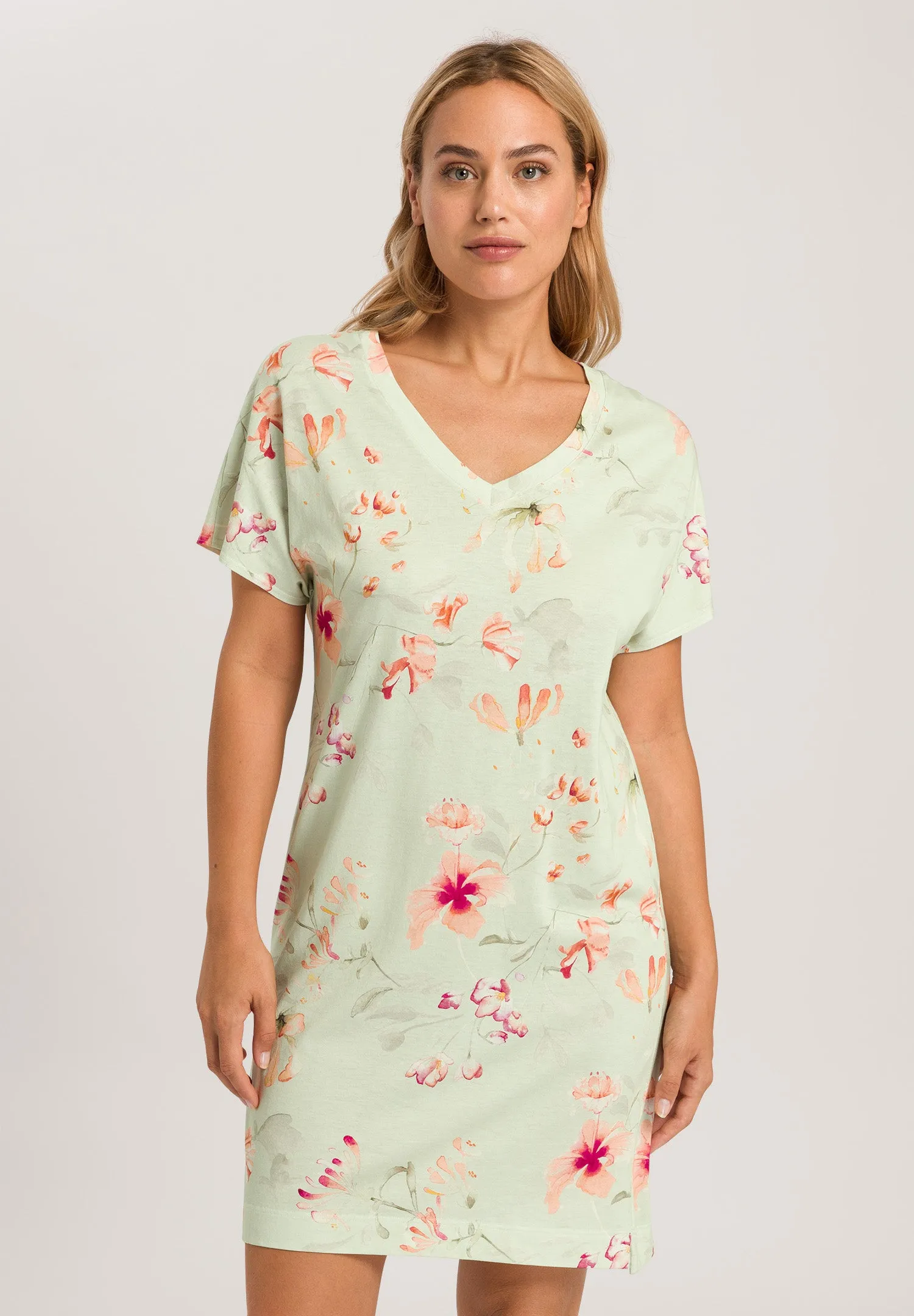 Sleep And Lounge Soft Cotton Modal Nightgown| Aquarelle Garden 77935-1260