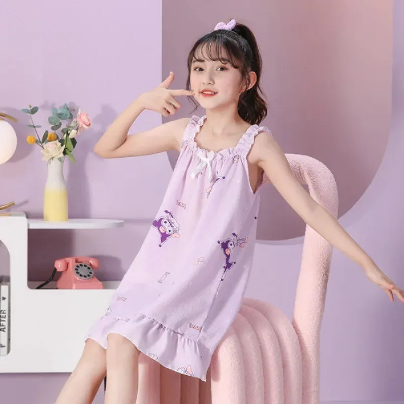 Summer  Pajamas Cotton Polka Dot Suspender Dress Pajamas Children's Thin Girls Summer Cute Breathable Short Sleeved Home Clothes