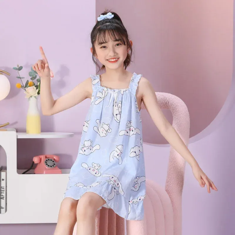 Summer  Pajamas Cotton Polka Dot Suspender Dress Pajamas Children's Thin Girls Summer Cute Breathable Short Sleeved Home Clothes