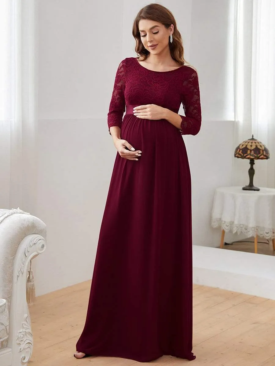 Sweetheart 3/4 Sleeve Floor-Length Lace Bump Friendly Dress