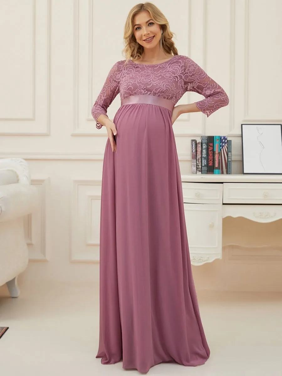 Sweetheart 3/4 Sleeve Floor-Length Lace Bump Friendly Dress