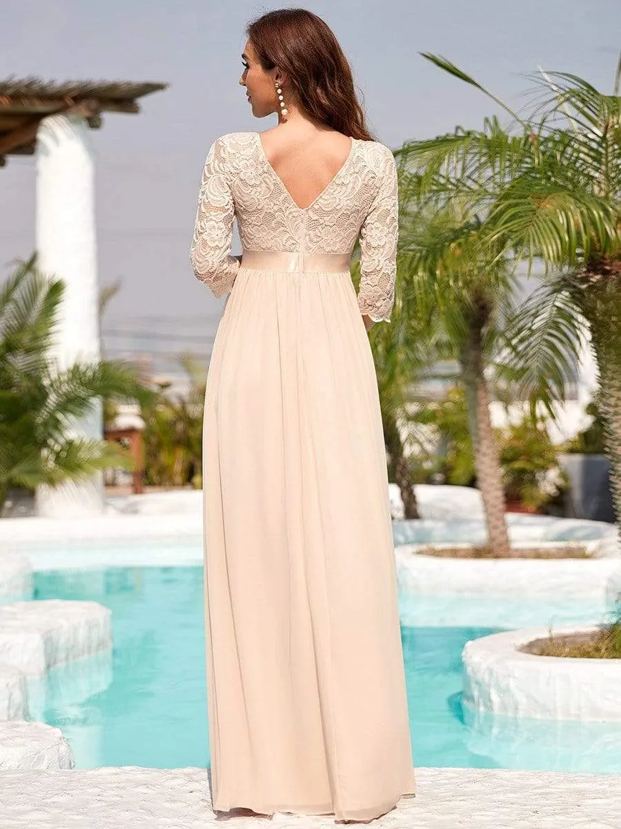 Sweetheart 3/4 Sleeve Floor-Length Lace Bump Friendly Dress