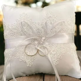 White Lacy diamanté heart ring bearer pillow, Ring Cushion, Ring Bearer Pillow, Heart Ring Cushion, Page Boy Cushion, Lacy Cushion